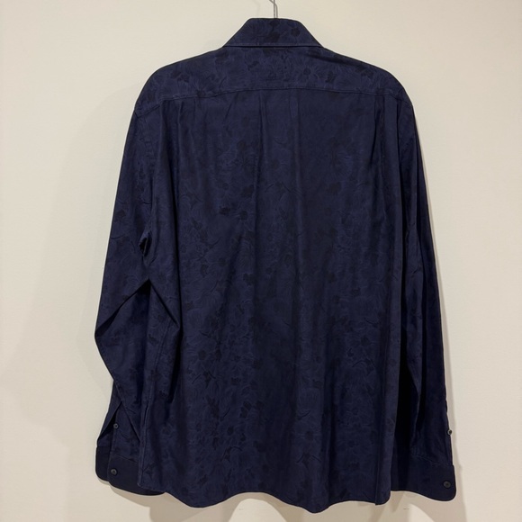 Duchamp London navy black floral embossed button down shirt size 43 neck 17 - Picture 3 of 3